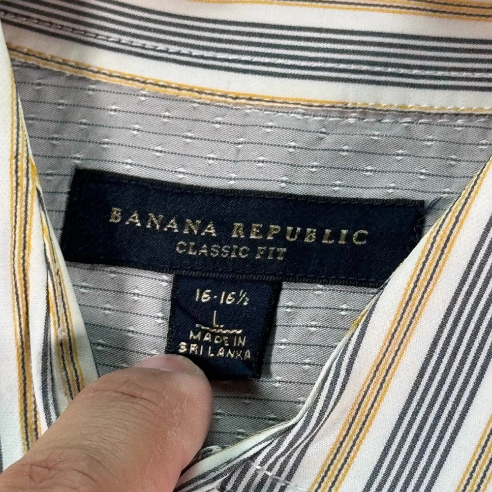 Vintage Banana Republic Button Up Shirt Men Large 16-16.5 White Gray Striped Y2K